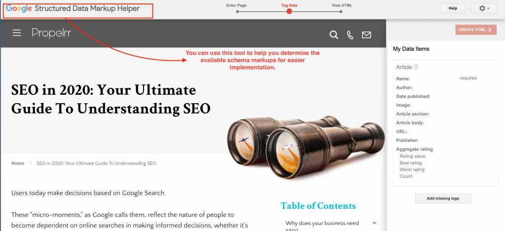 How Google Structured Data Markup Helper is used 