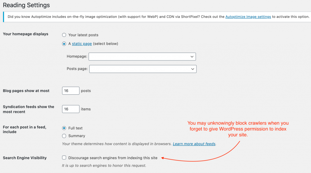 enable wordpress indexing