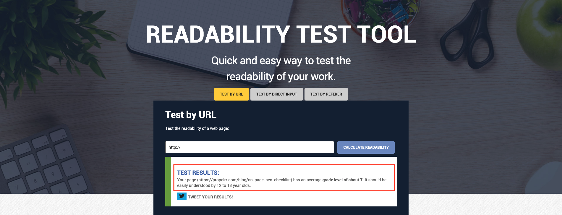 Readability test tool sample