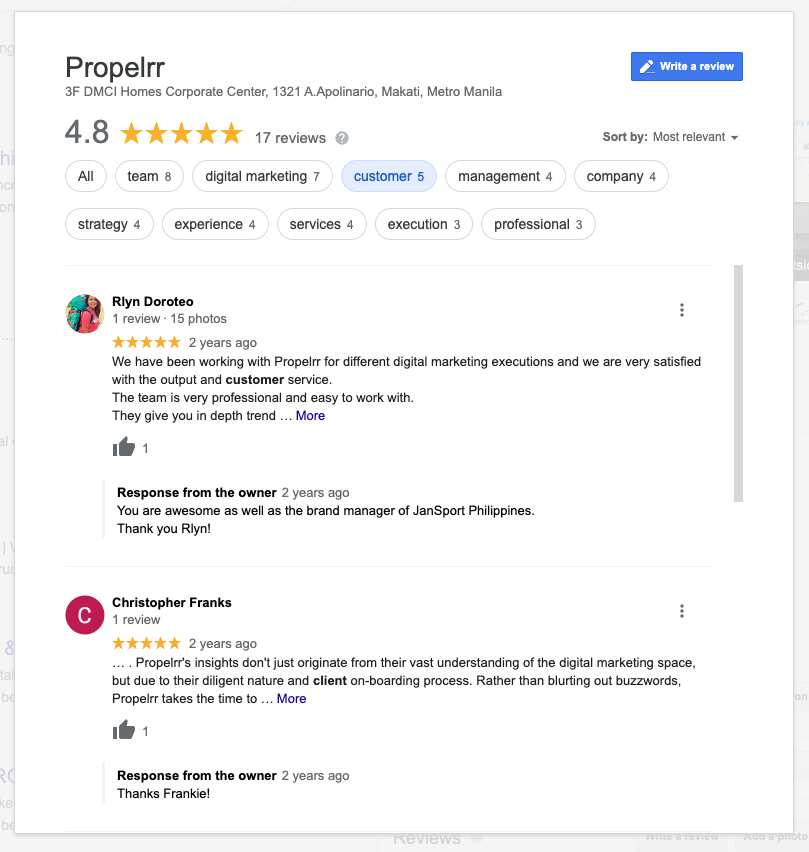 Propelrr Google reviews