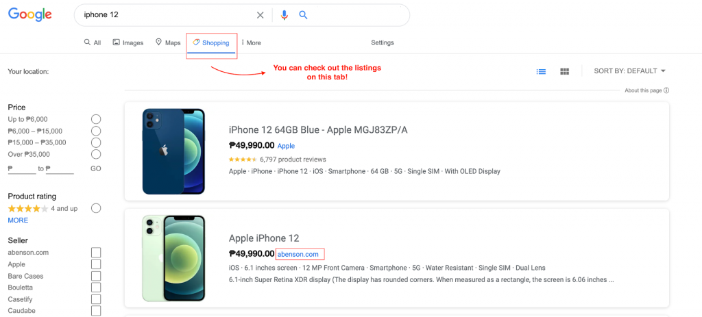 Find Listings at the Google Shopping Tab 