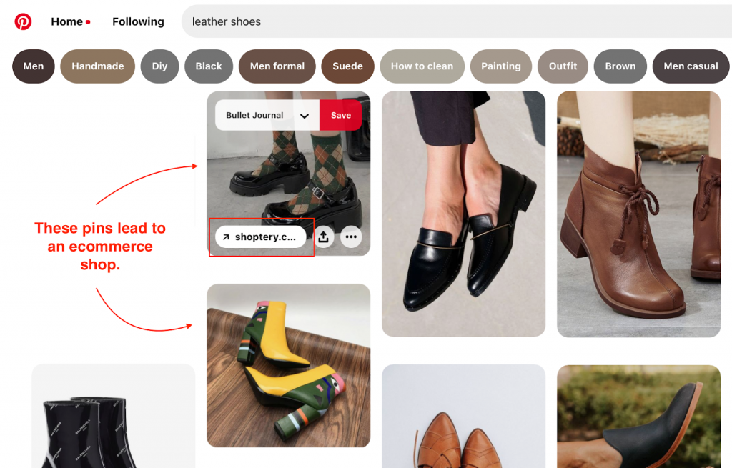 Pins that lead to ecommerce shop