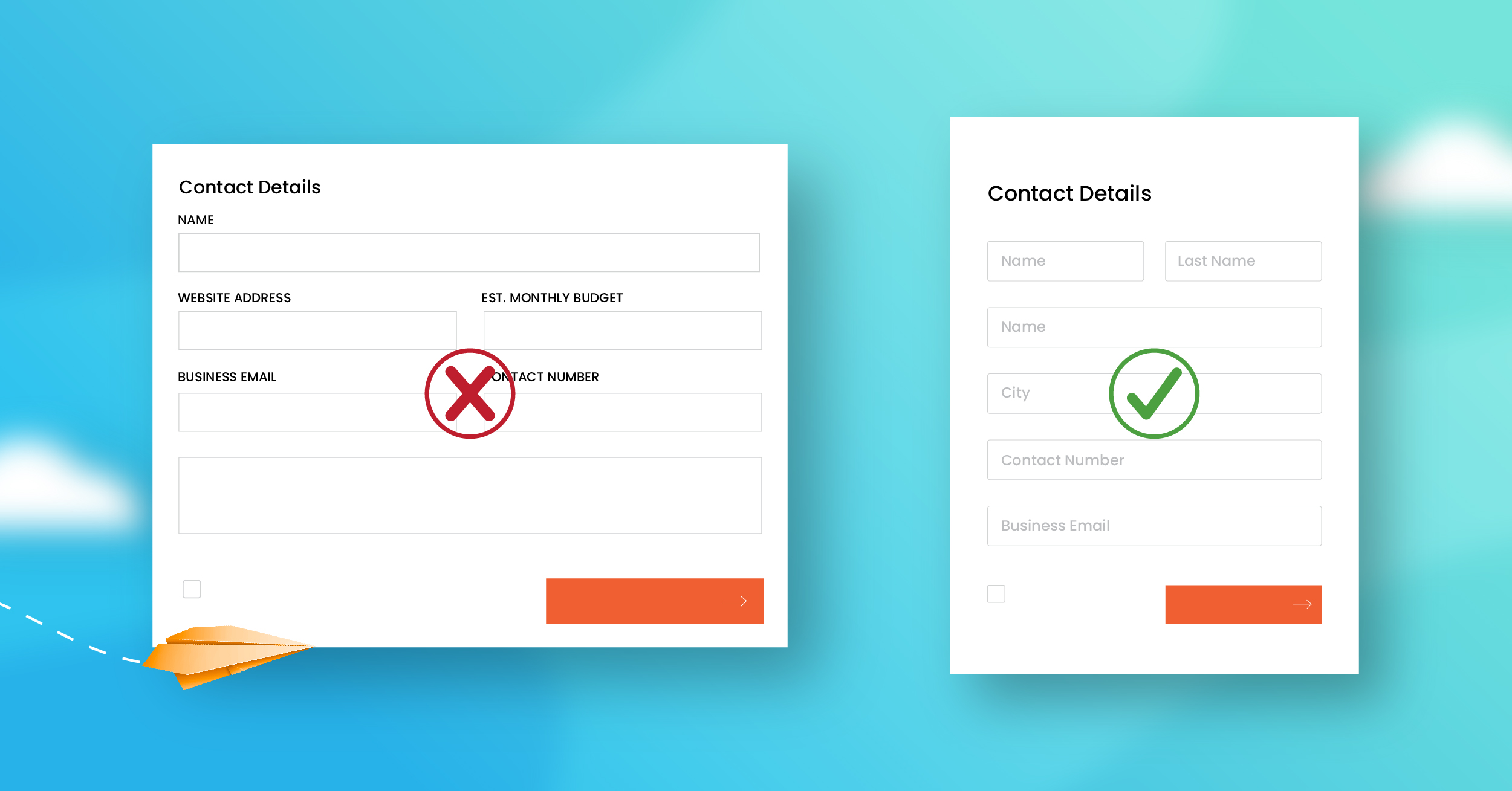 Comparison of a user-friendly form design and one that isn't user-friendly