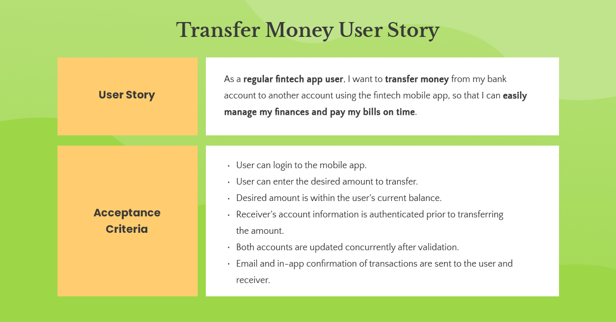 transfer money user story