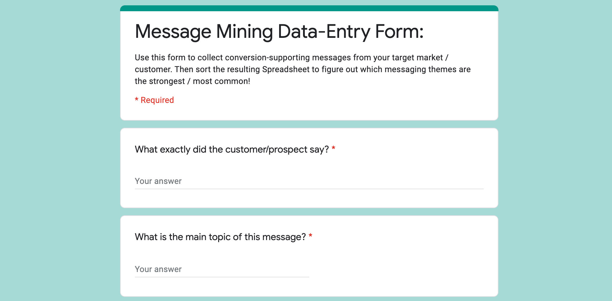 message mining form