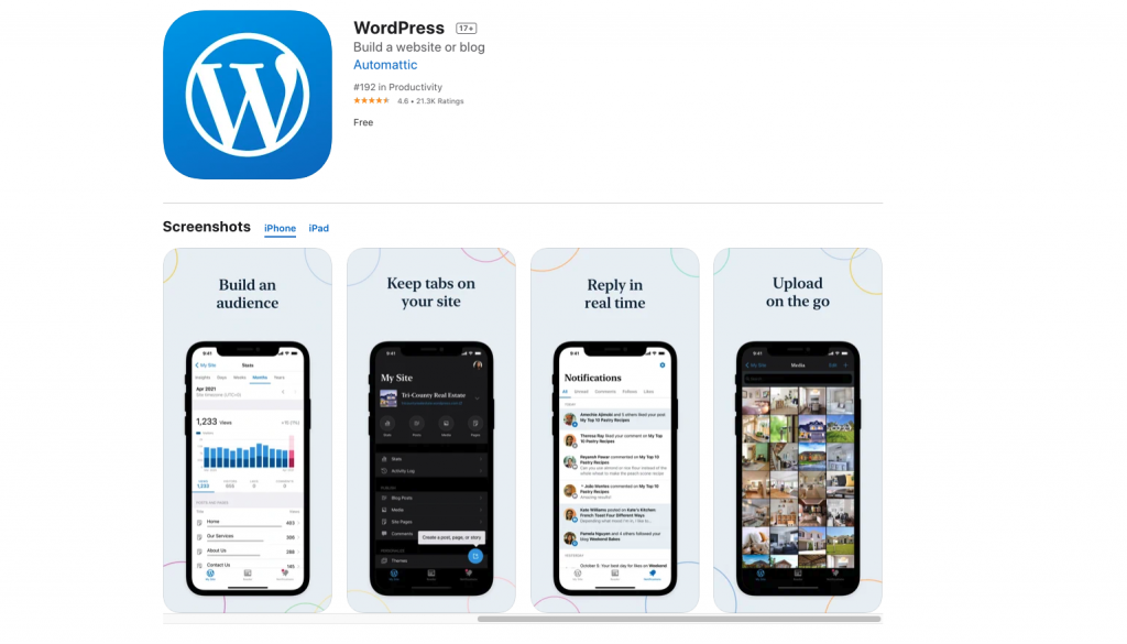 WordPress app App Store landing page