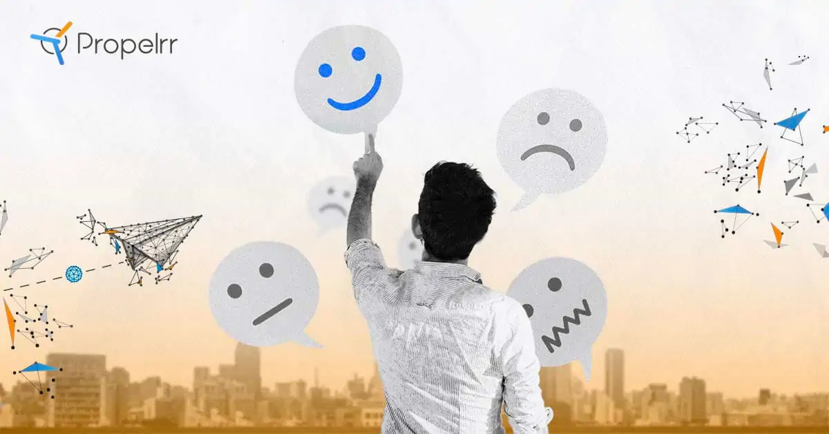 Man pointing to a smiling speech bubble
