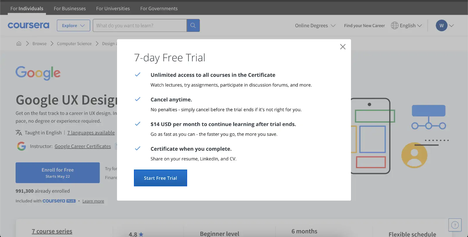 google ux design free trial