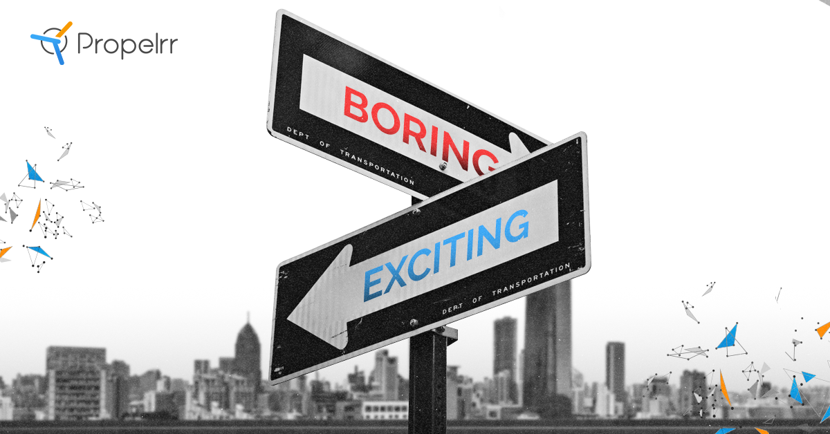 Sign posts that point to the words "Boring" and "Exciting"