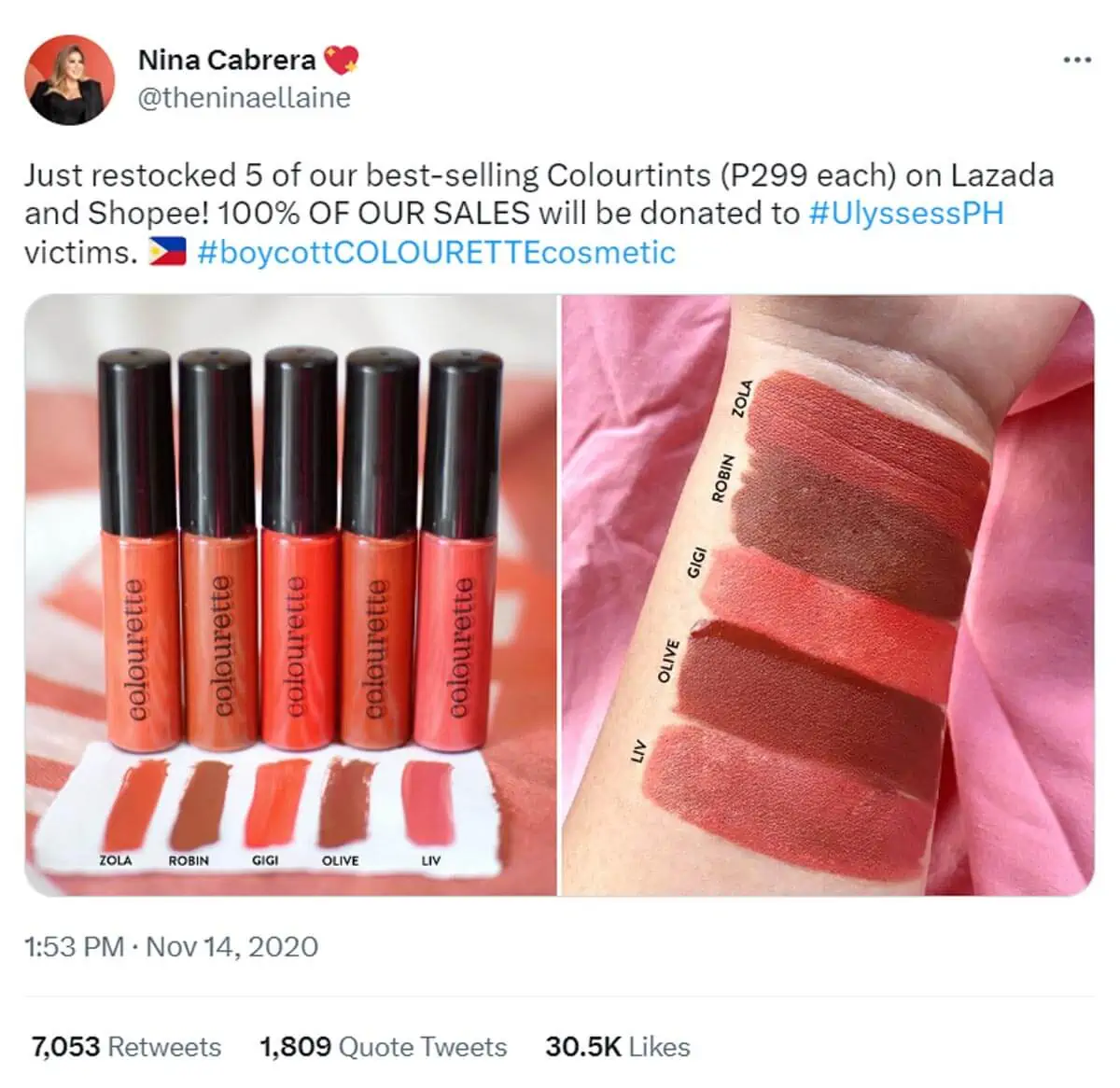 colourette cosmetics twitter post