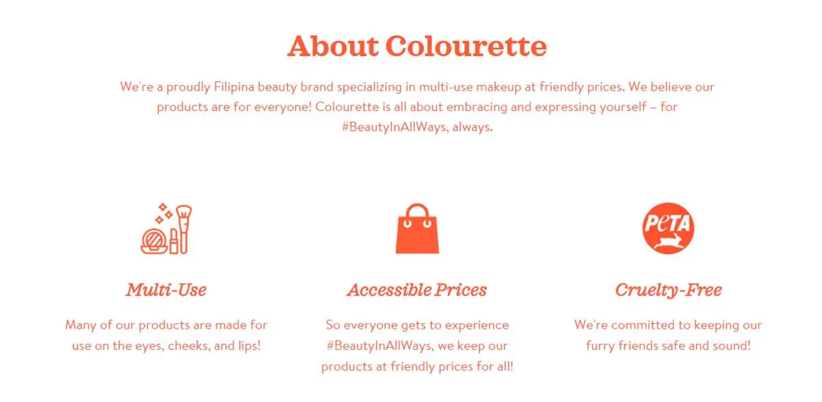 colourette cosmetics website copies
