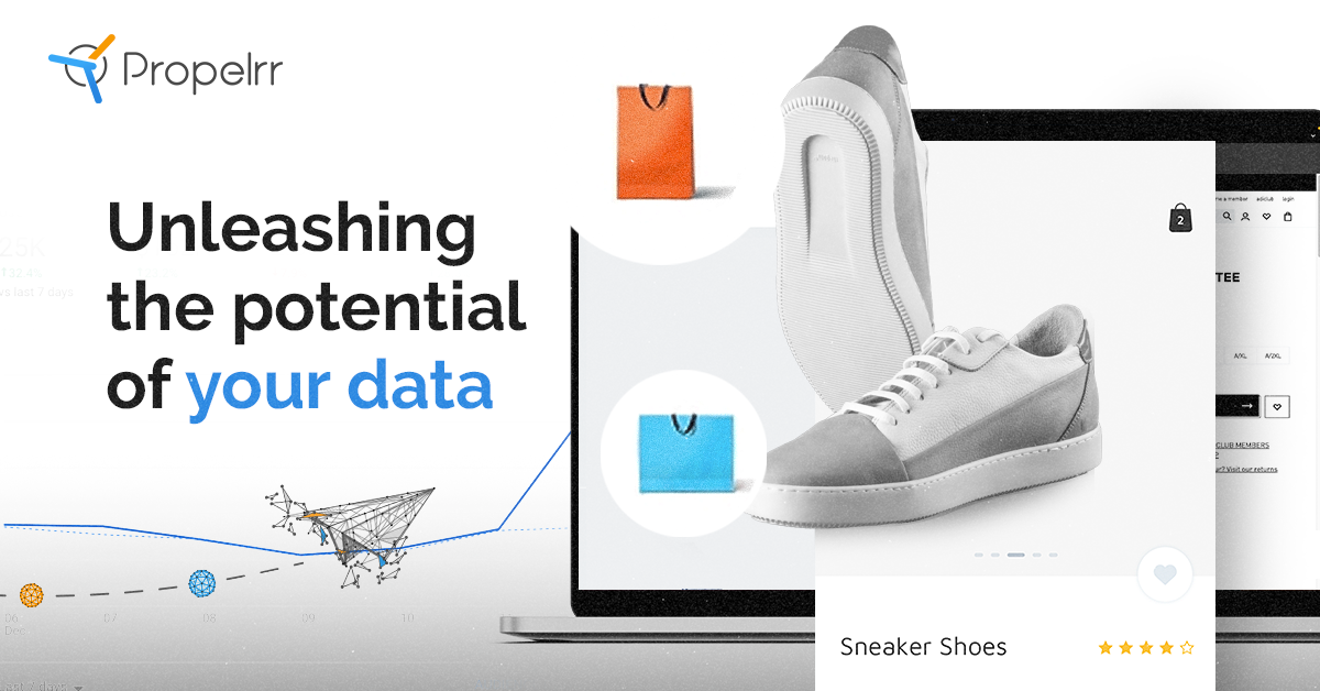 A pair of white sneaker shoes next to the statement, Unleashing the Potential of Your Data
