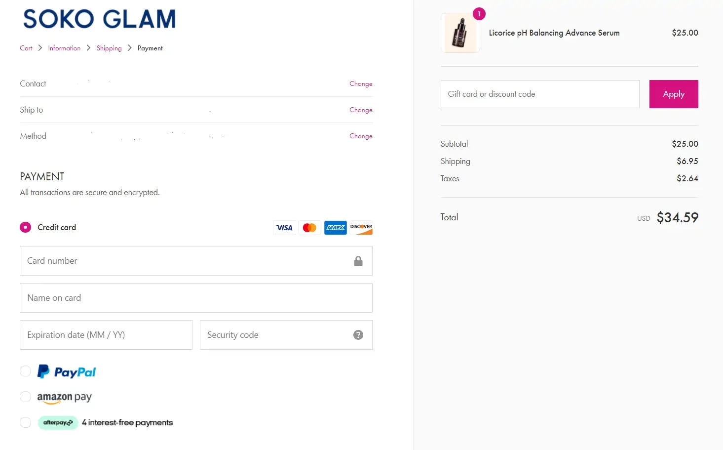 Soko Glam is an example of a checkout page that provides multiple payment options