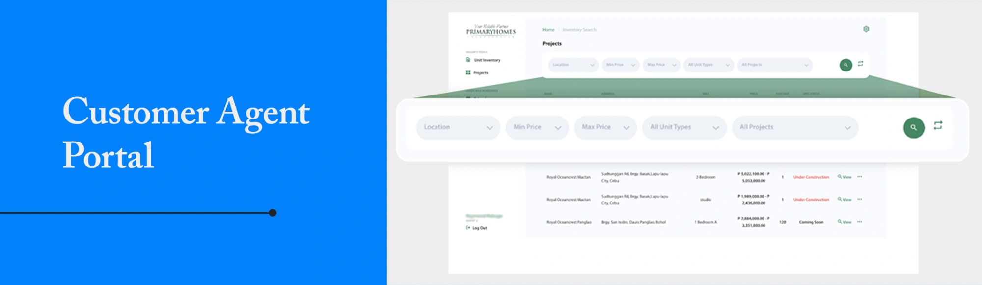 Case Study PrimaryHomes Result Customer Agent Portal UI
